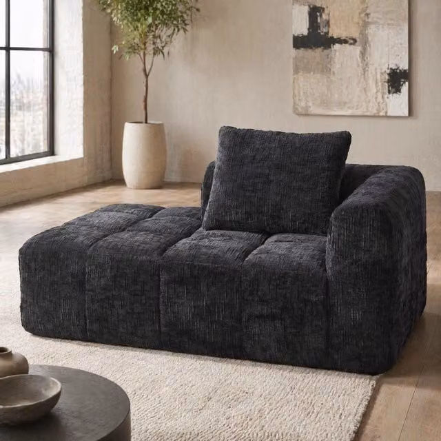 Divano Chaise Longue Moderno REDOM in Tessuto Nero con Cuscini L/P/H: 158 x 90 x 60 cm