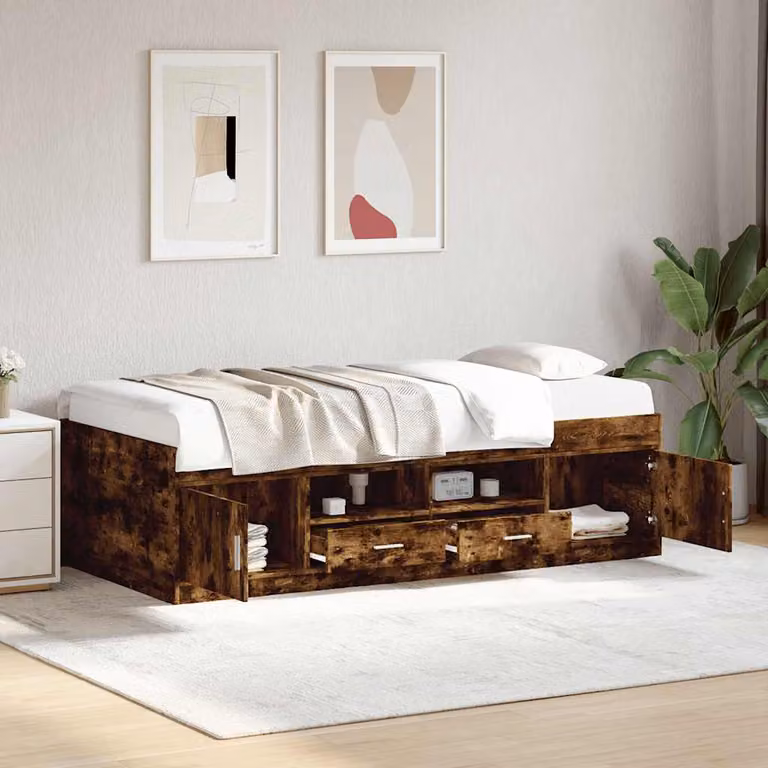 vidaXL Divano Letto con Cassetti in Rovere Fumo, L: 78 cm, P: 193 cm, H: 52 cm