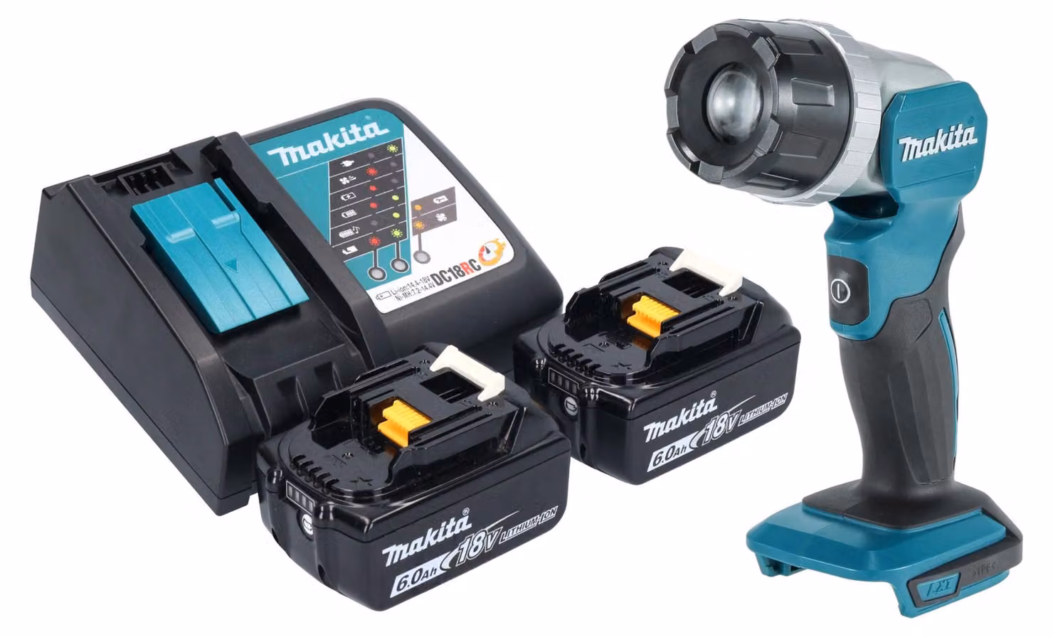 Makita DML 808 RG Lampada portatile a batteria 14,4 / 18 V 190 lm LED + 2x batteria ricaricabile 6,0 Ah + caricatore