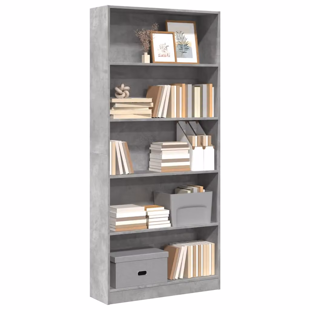 Libreria vidaXL in stile industriale Grigio Cemento con pannello posteriore in legno e MDF, L 80 cm, P 24 cm, H 176 cm