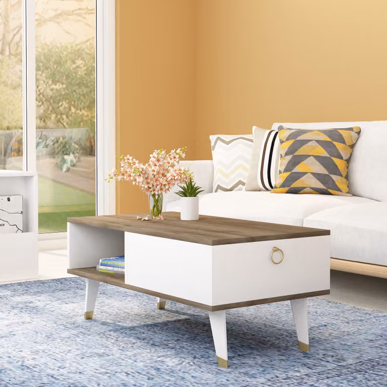 Skye Decor, Delux - Noce, Bianco, Tavolino, Noce, 100% PANNELLI DI PARTICELLE RIVESTITI IN MELAMMINA, 90 x 45 x 42,4 cm