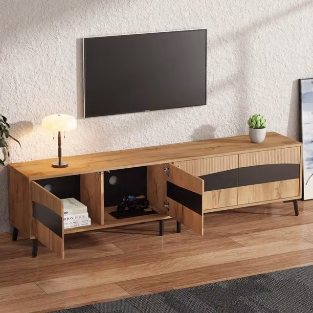 Mobile TV Mivray moderno con 4 ante e 4 vani, colore marrone e nero, L/P/H: 180 x 40 x 50 cm