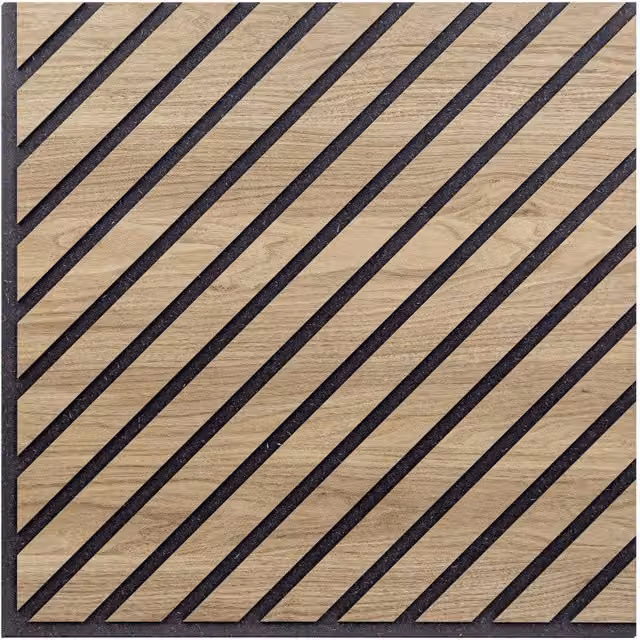 Set di dieci pannelli decorativi murali fonoassorbenti a listelli obliqui in legno effetto rovere color marrone Sanitec, L: 55 cm, P: 55 cm, H: 1,1 cm