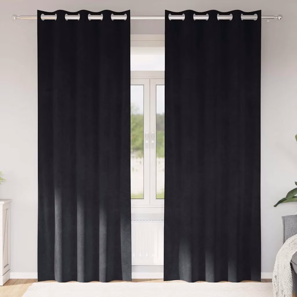 Set di 2 tende oscuranti in velluto vidaXL, colore nero, L: 140 cm x H: 260 cm