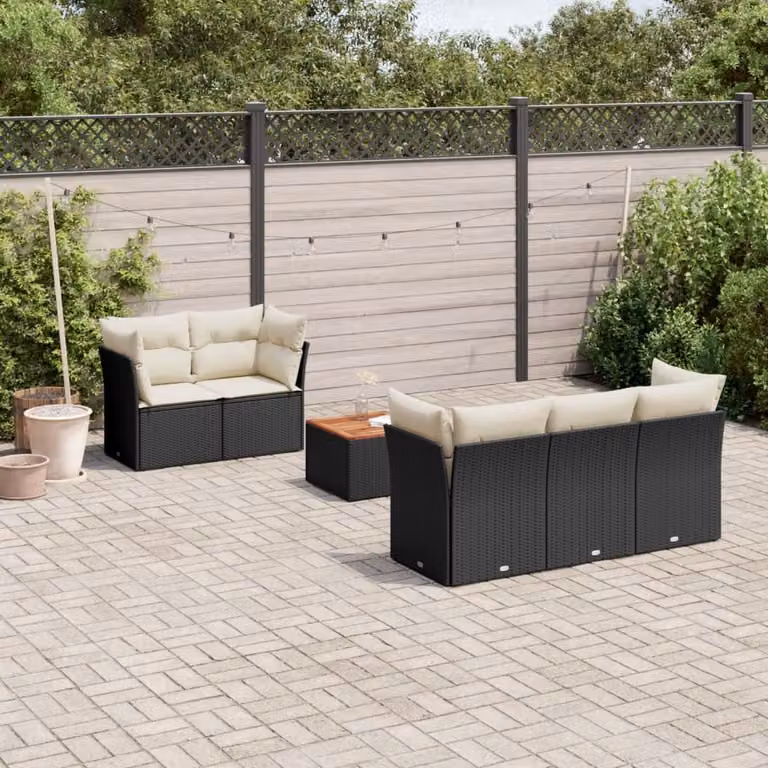 Set Divano da Giardino vidaXL 6 pz in Polyrattan con Cuscini e Tavolino da Esterno Nero