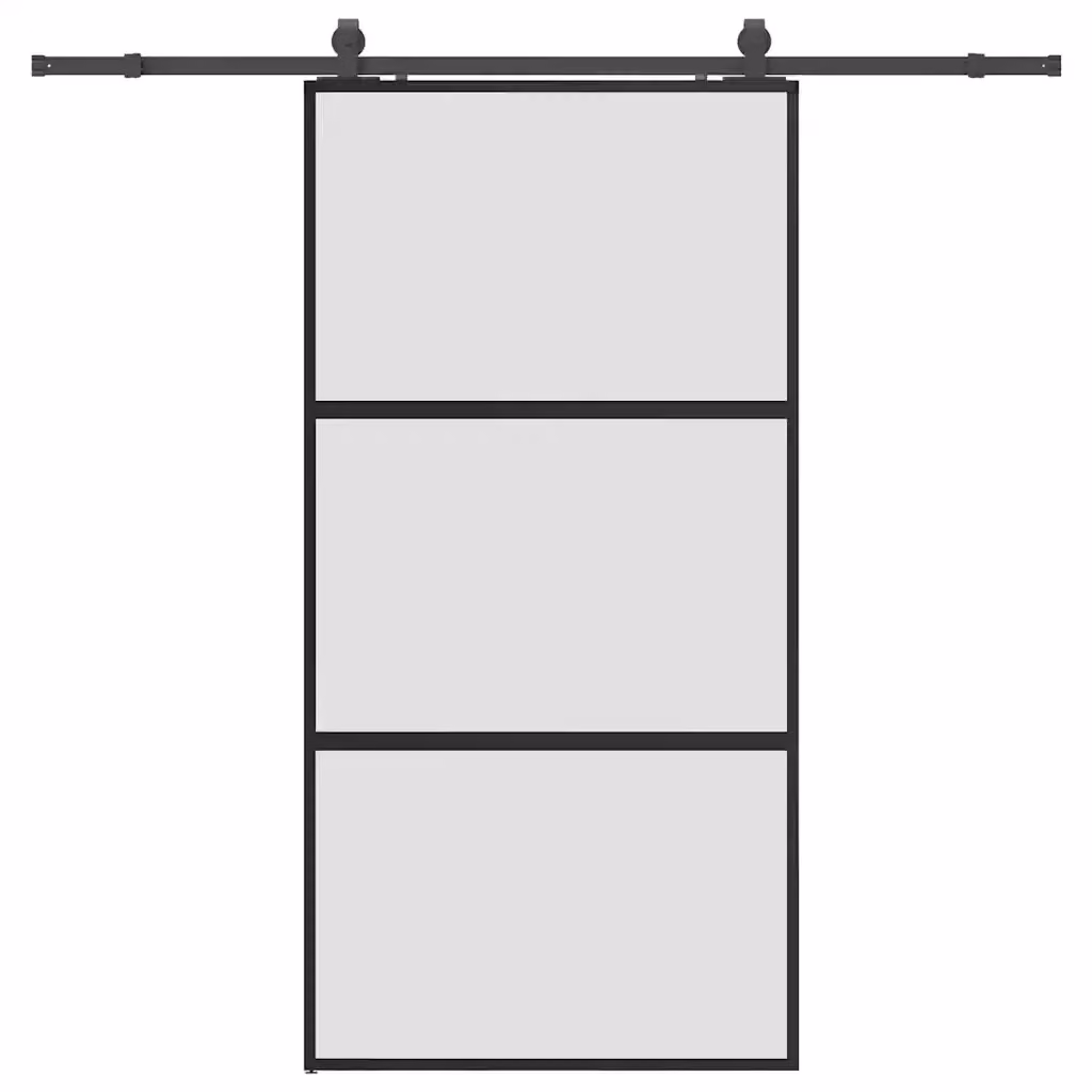 Porta Scorrevole Moderna Gogarden in Alluminio e Vetro Temperato, Colore Nero, L: 102,5 cm, H: 205 cm – 2