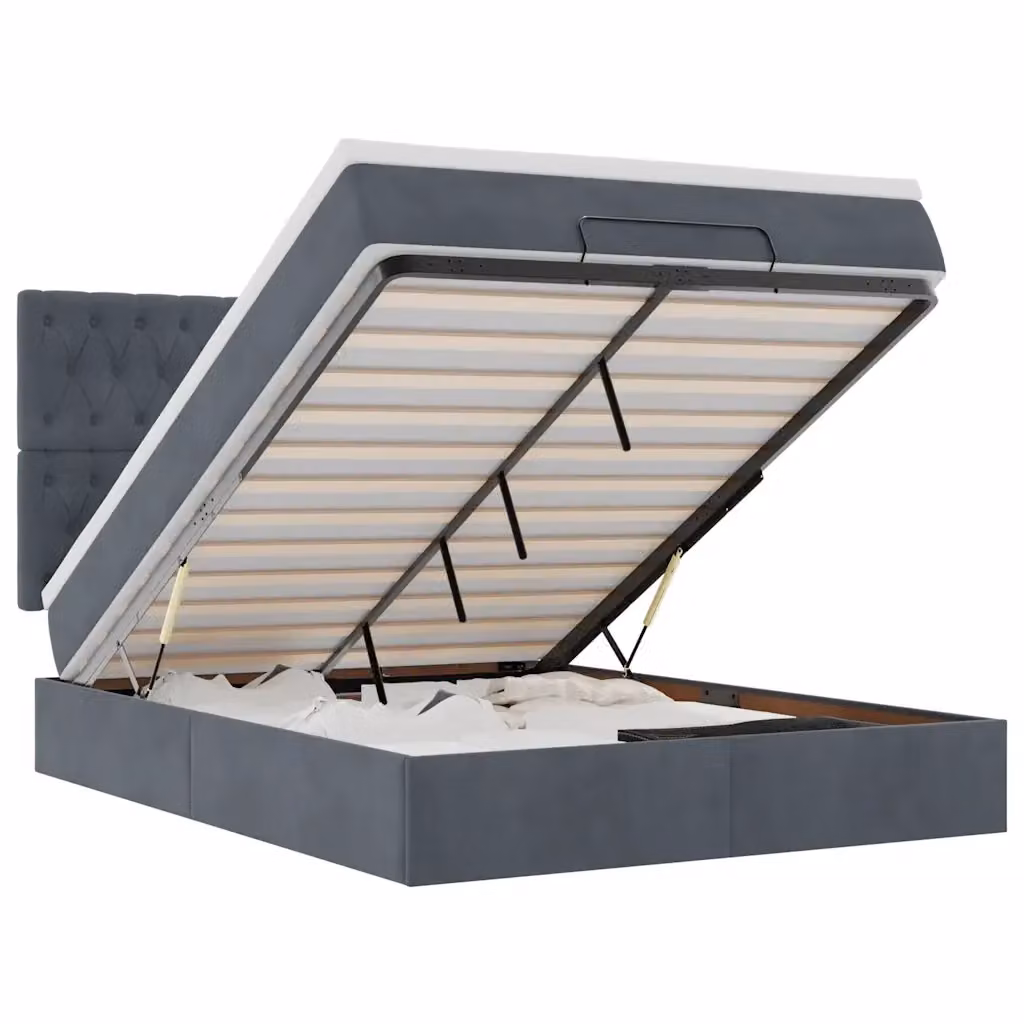 Letto con contenitore a sollevamento vidaXL in velluto grigio e bianco con porta USB e illuminazione sottostante L/P/H: 193 x 144 x 128 cm – 2