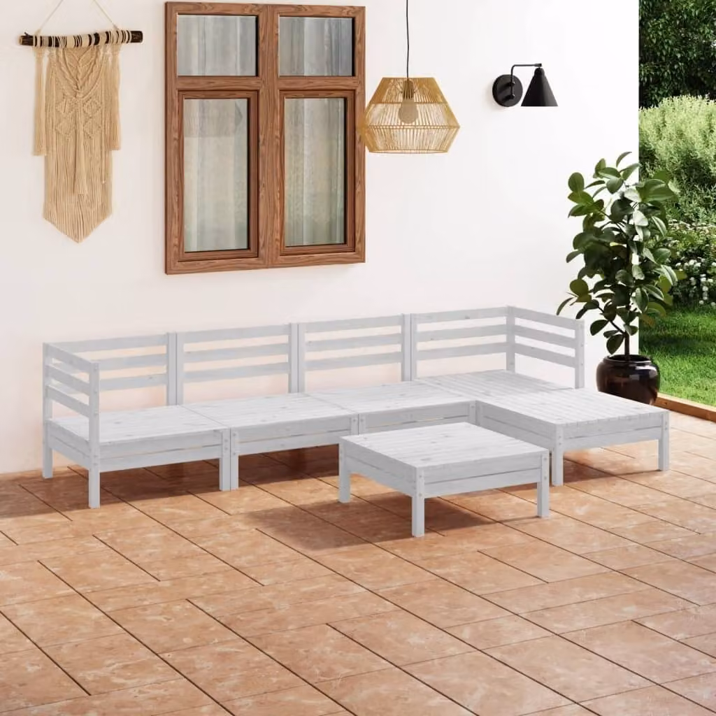 The Living Store Set da giardino 6 pezzi in pino massiccio bianco