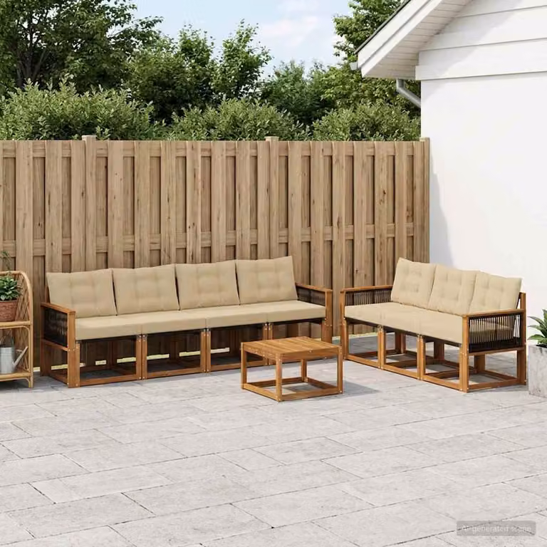 Set di divani da esterno vidaXL 8 pz in legno di acacia con cuscini beige e marrone