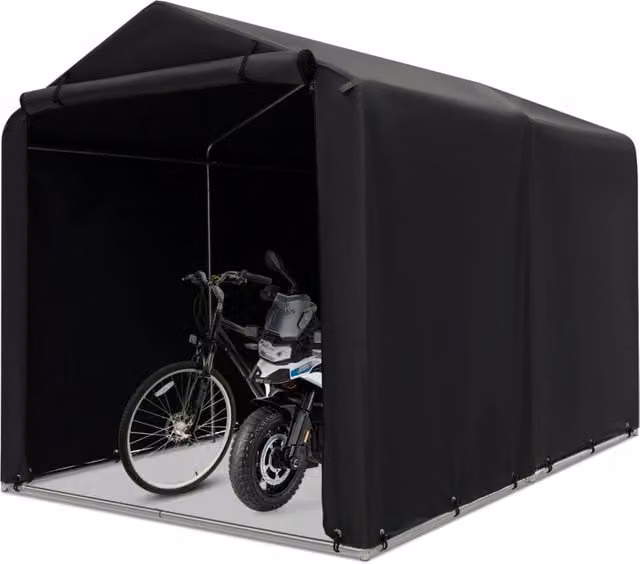 Capanno di stoccaggio per biciclette, Garage portatile 160x218x164cm motociclette con porta a rullo Grigio scuro