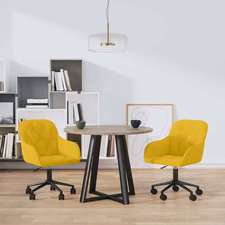Set di 2 sedie da pranzo girevoli vidaXL in velluto giallo con base in metallo e legno