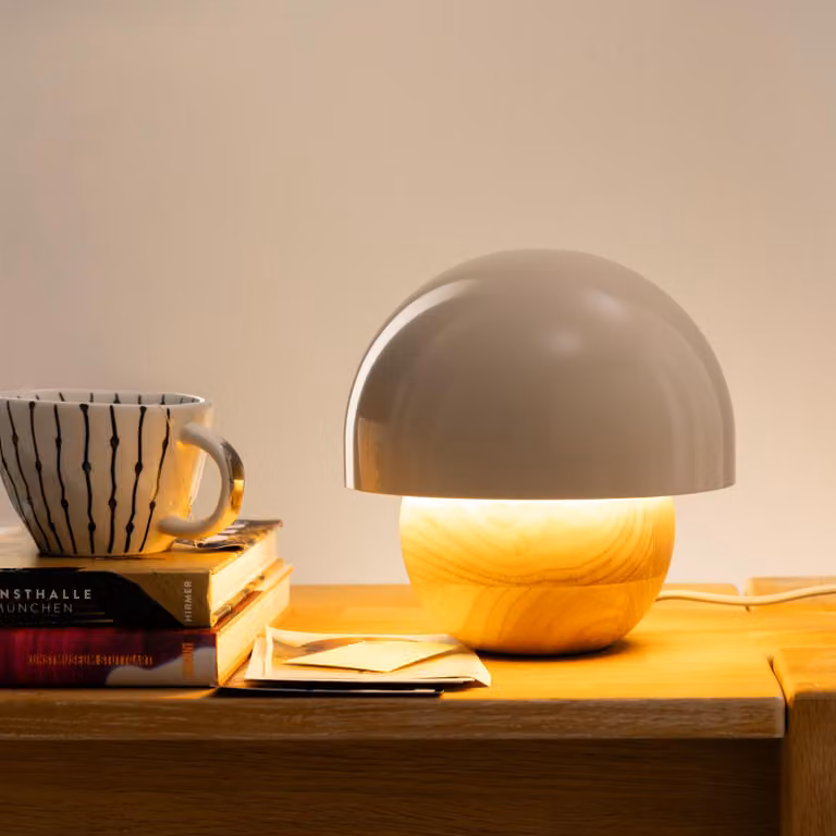 Lampada da tavolo a fungo 20 cm di altezza e 20 cm di diametro - metallo/legno max. 40 W