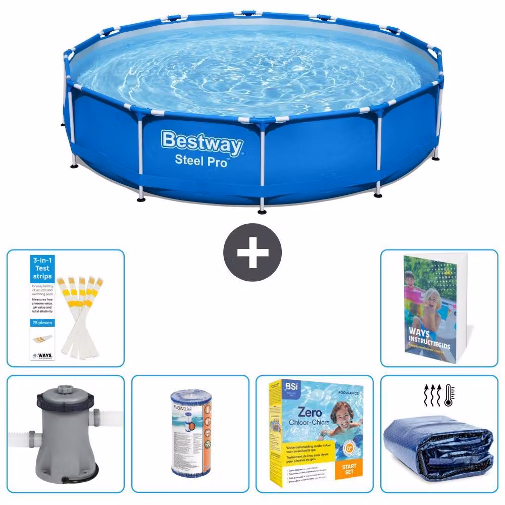 Bestway Steel Pro, piscina in acciaio, rotonda - 366x76 cm - composta da 5 parti, modello S224