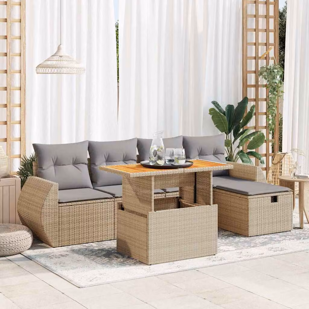 Maison Exclusive - Set Divano da Giardino 6 pz con Cuscini Beige Polyrattan Acacia
