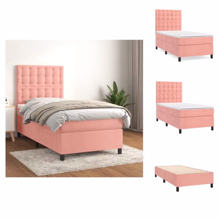 vidaXL Letto a molle con materasso rosa 80x200 cm in velluto - Letti & Reti