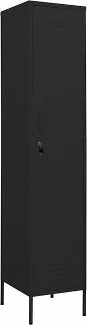 Armadietto da ufficio moderno HELLOSHOP26 in metallo nero opaco con ante a battente, ripiani interni e serratura, L: 35 cm, P: 46 cm, H: 180 cm – 1