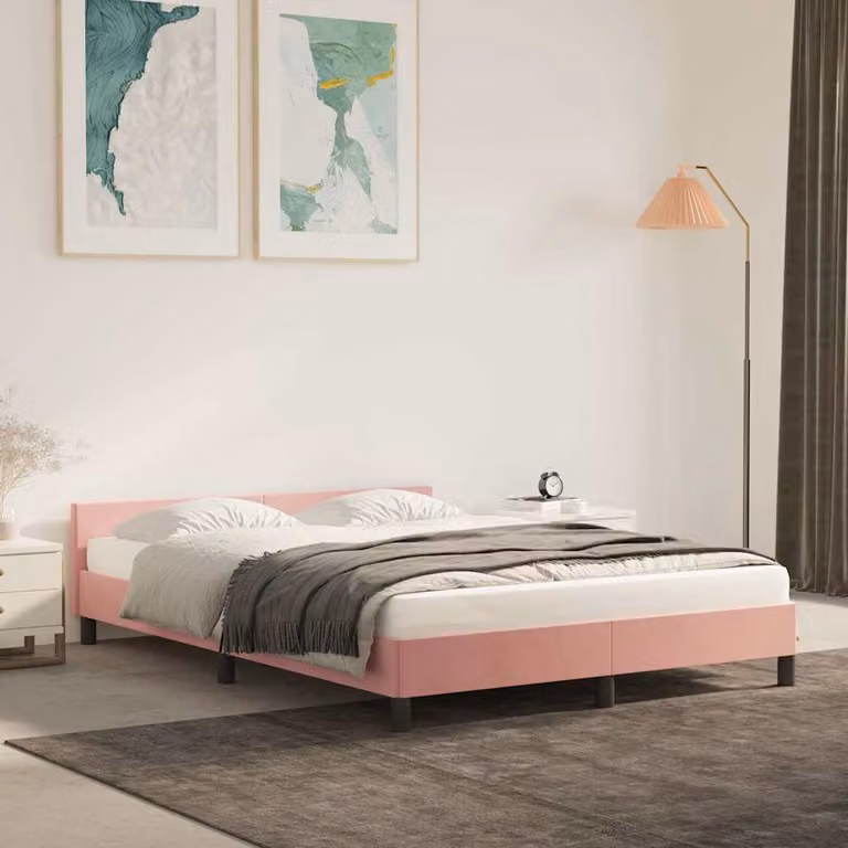 vidaXL Giroletto con Testiera in Velluto Rosa L/P/H: 140 x 200 x 146 cm