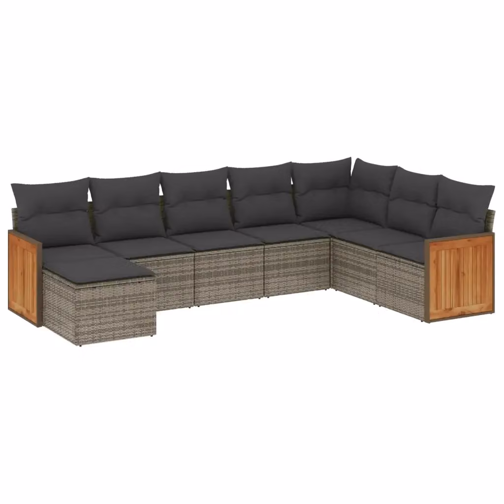 vidaXL Set Divano da Giardino 8 pz a Forma di L in Polyrattan Grigio con Cuscini e Coperture Rimovibili – 2