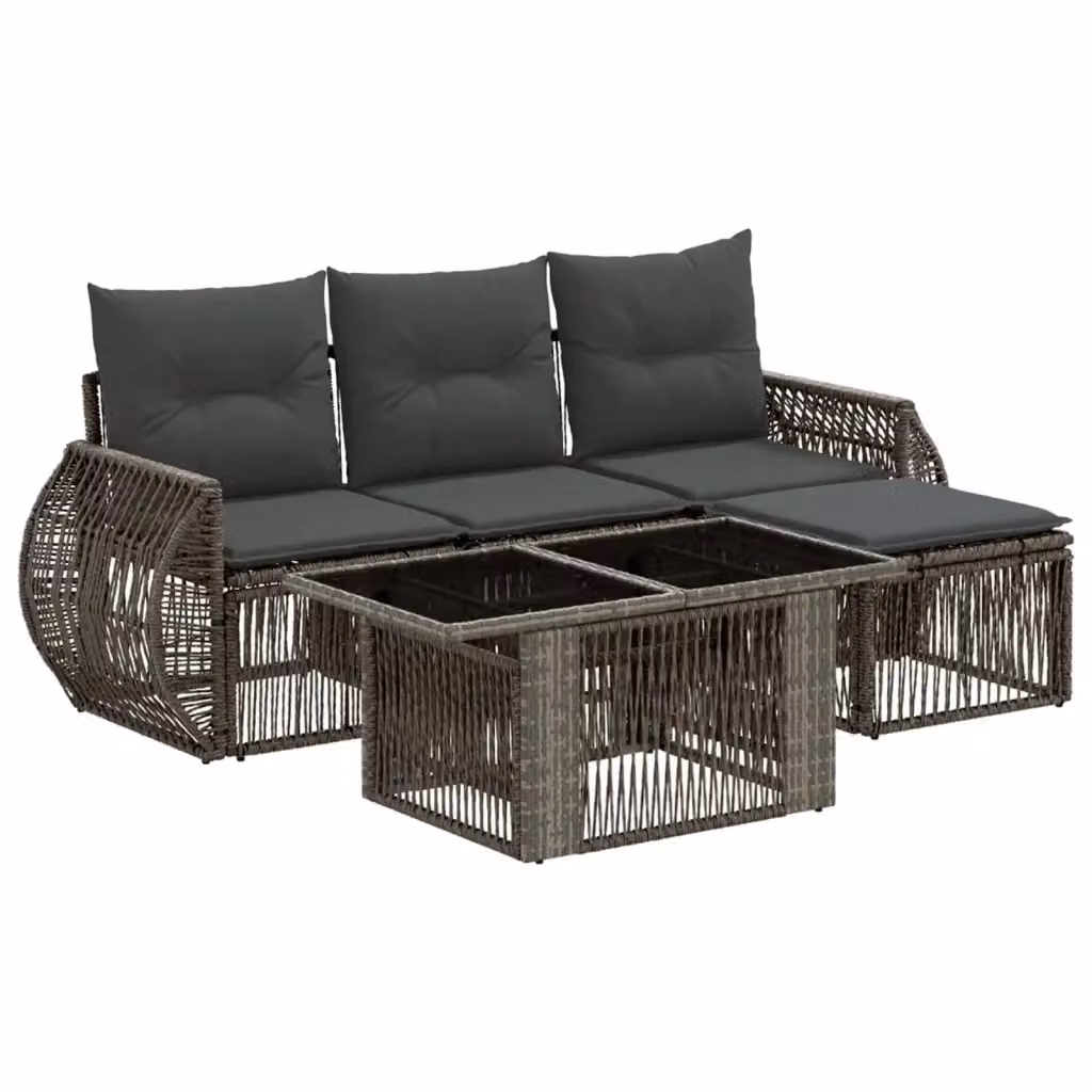 Set Divano da Giardino 5 Pezzi vidaXL in Polyrattan Grigio con Tavolino e Cuscini – 2