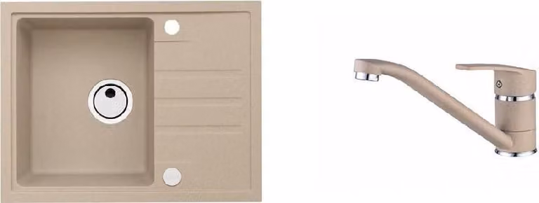 Lavello in granito con miscelatore ALVEUS Intermezzo 30 Beige 55 620x480 mm + miscelatore Nina SETA001