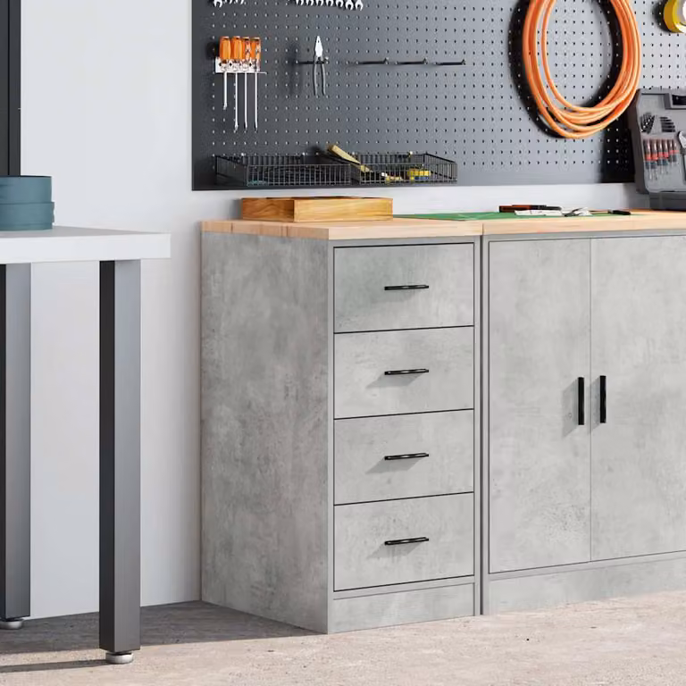 Armadietto da garage vidaXL in legno MDF grigio cemento con ante a battente e cassetti L: 40 cm, P: 51 cm, H: 85 cm