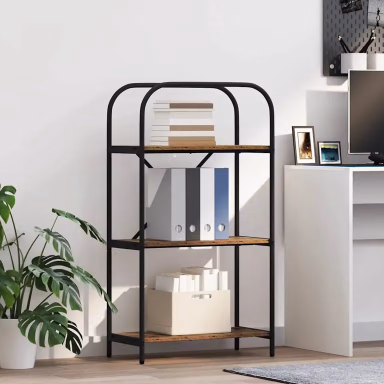 Libreria moderna vidaXL a 3 livelli in legno e metallo, colore marrone, L 60 cm x P 30 cm x H 109 cm