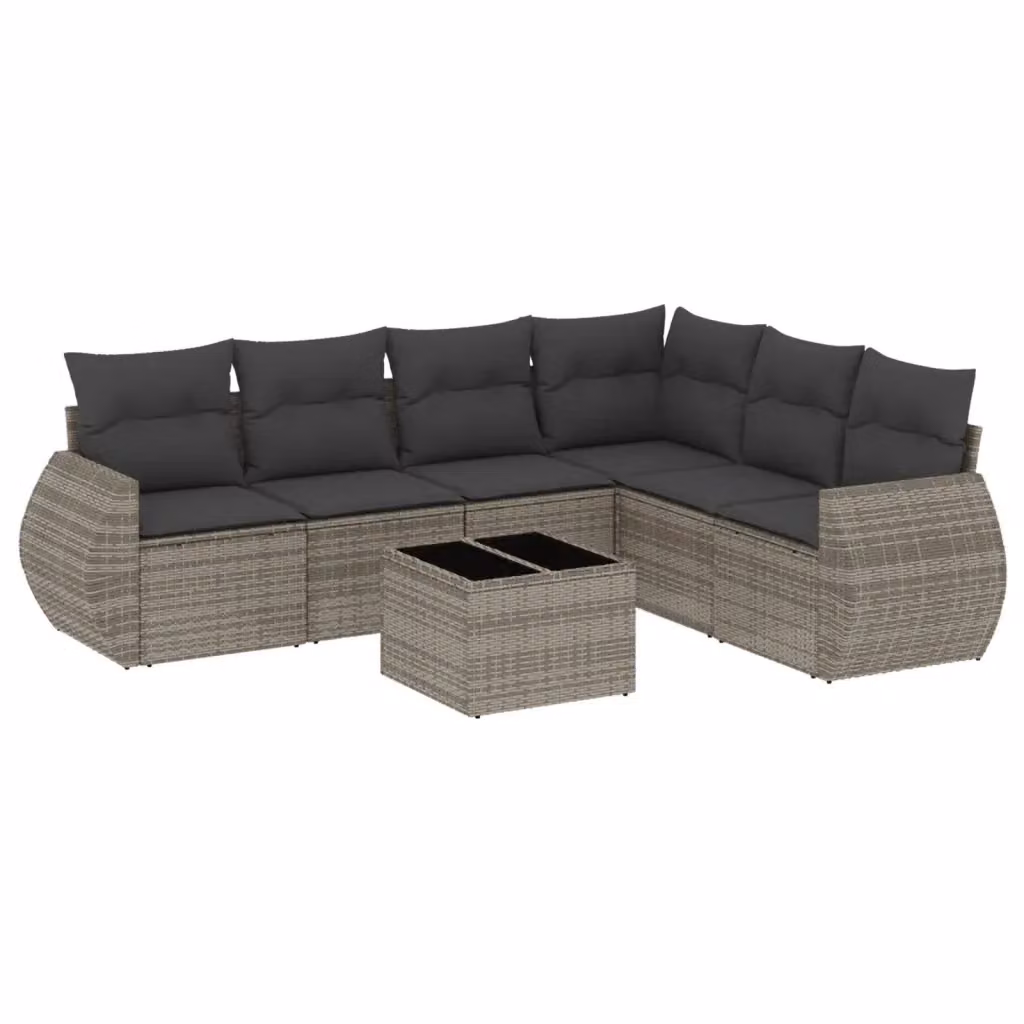 Set di Divani da Giardino vidaXL 7 pz a Forma a L con Cuscini Grigio in Polyrattan e Struttura in Acciaio – 2