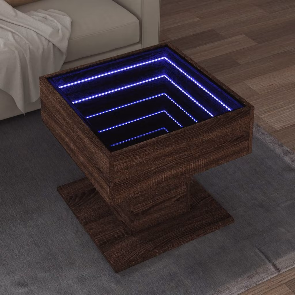 vidaXL Tavolino da salotto moderno in legno rovere marrone con illuminazione LED L 50 cm x P 50 cm x H 45 cm