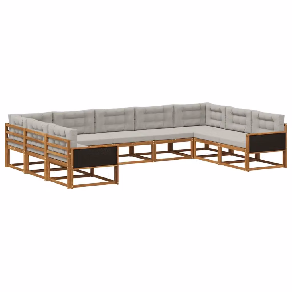 Set di divani da esterno a L vidaXL in legno di acacia con 9 pezzi, beige e grigio – 2