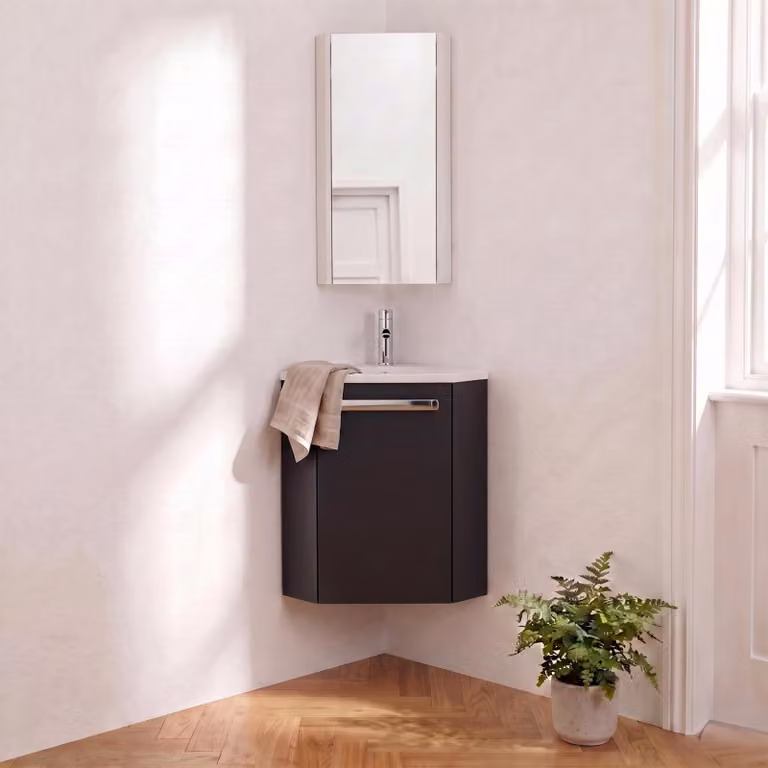 Set lavabo angolare sospeso SKINO con rubinetto e mobile angolare