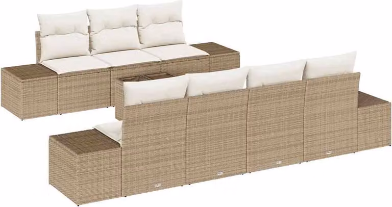 Set Divano da Giardino con cuscino 8 pcs Beige polyrattan