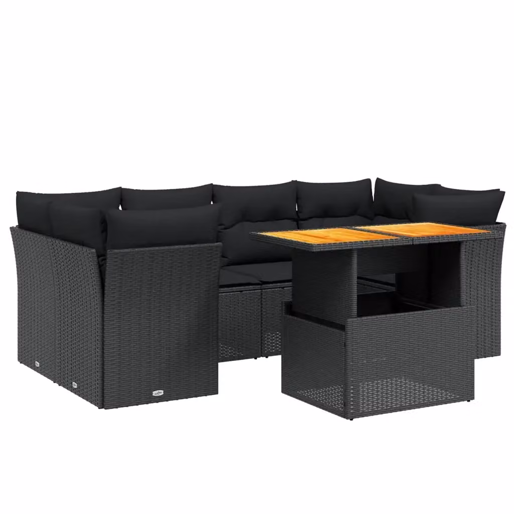 vidaXL Set Divani da Giardino a L con Cuscini 7pz in Polyrattan Nero e Tavolino da Esterno – 2