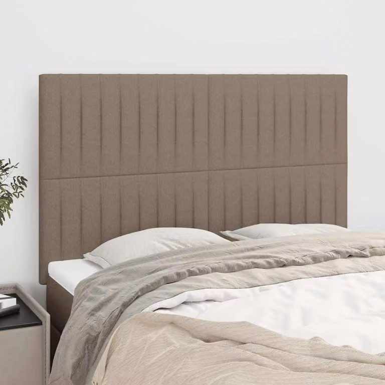Testiera per letto vidaXL in tessuto beige e grigio con struttura in legno, L 144 cm, P 5 cm, H 118-128 cm
