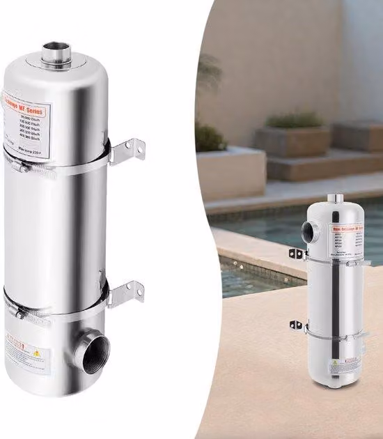 Scaldabagno per piscine in acciaio inossidabile - Scambiatore di calore da 60 kW, adatto per l'utilizzo con energia solare e ad alta potenza