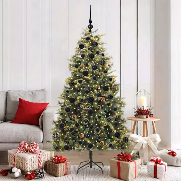 Albero di Natale artificiale pieghevole con luci LED warm white vidaXL, Verde, 180 cm
