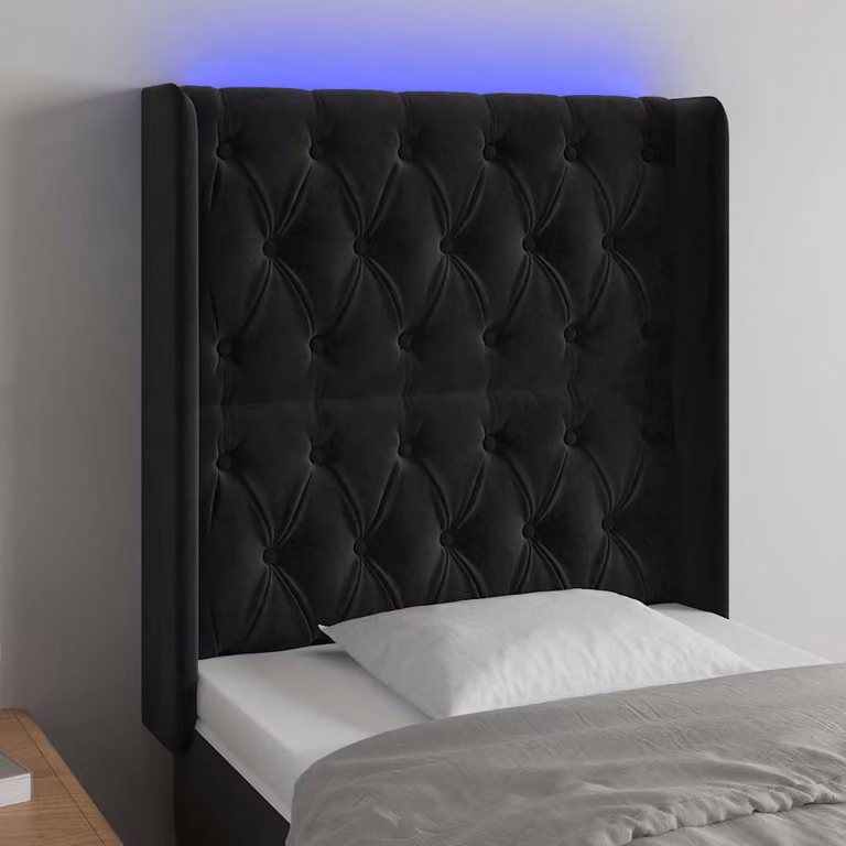 Testiera per letto vidaXL in velluto nero con illuminazione LED e porta USB, L 83 cm, P 16 cm, H 118-128 cm
