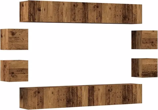Set Mobile TV 8 pz | Armadietto TV | Mobile Porta TV Montato a Parete Legno Antico in Truciolato