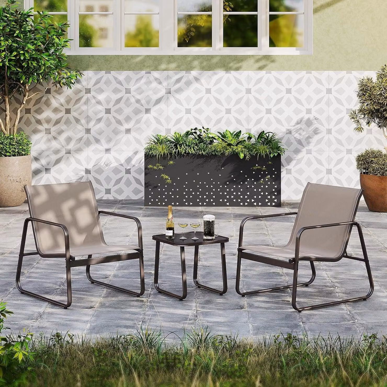 Set da tavolo e sedie da 3 pezzi - Set da bistrot - Set per balcone - Arredamento da esterno - Mobili da giardino - Tessuto traspirante