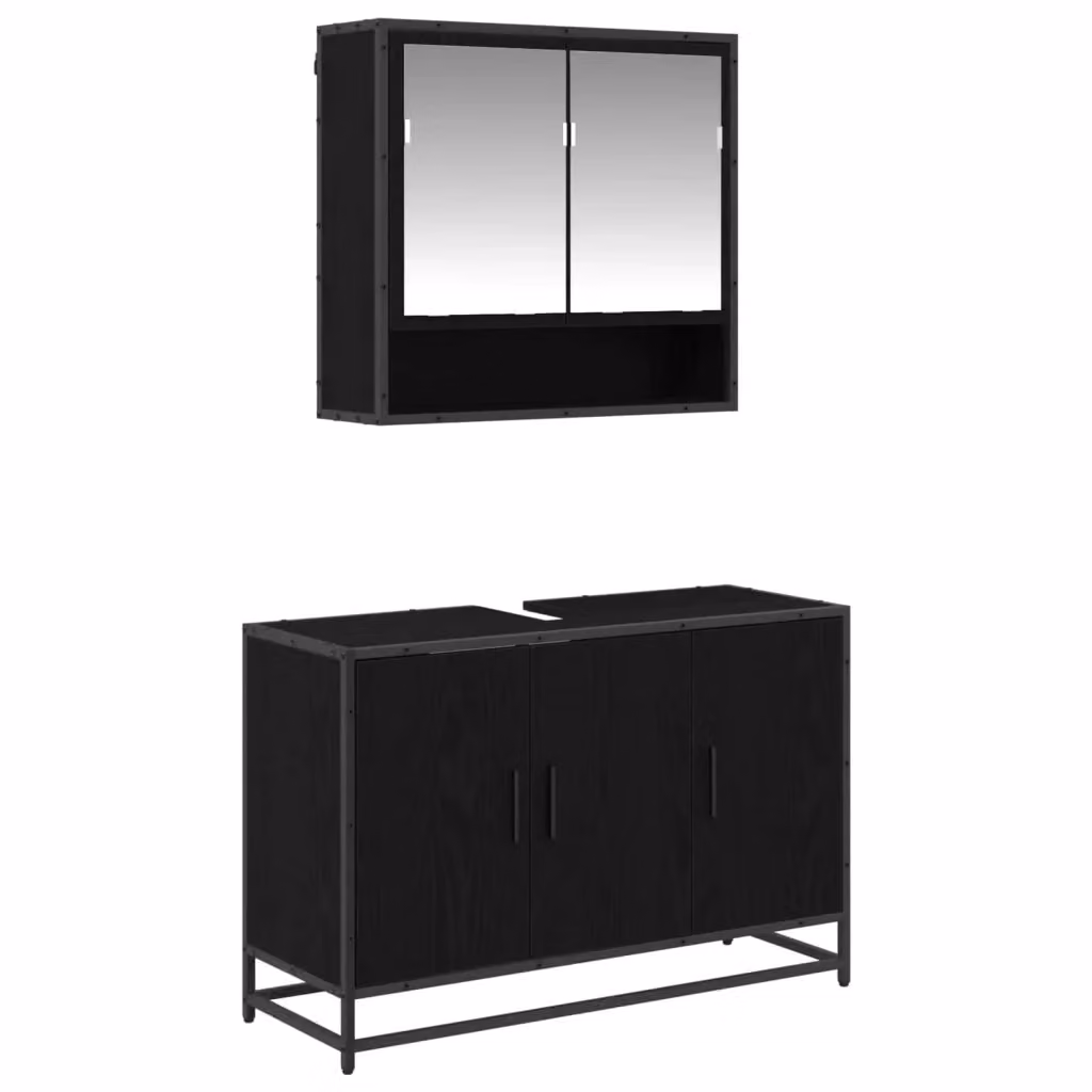 Set di mobili per il bagno vidaXL composto da mobile sottolavabo e pensile con specchio, colore nero opaco, L 90 x P 33 x H 60 cm – 2