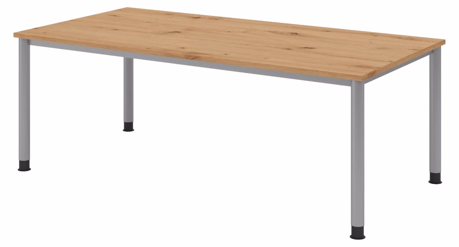 Scrivania bümö Serie H - Struttura: argento, finitura: rovere nodoso, dimensioni: 200 x 100 cm