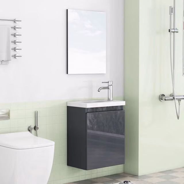 Mobile da bagno sospeso Minimal con specchio grigio lucido 40cm