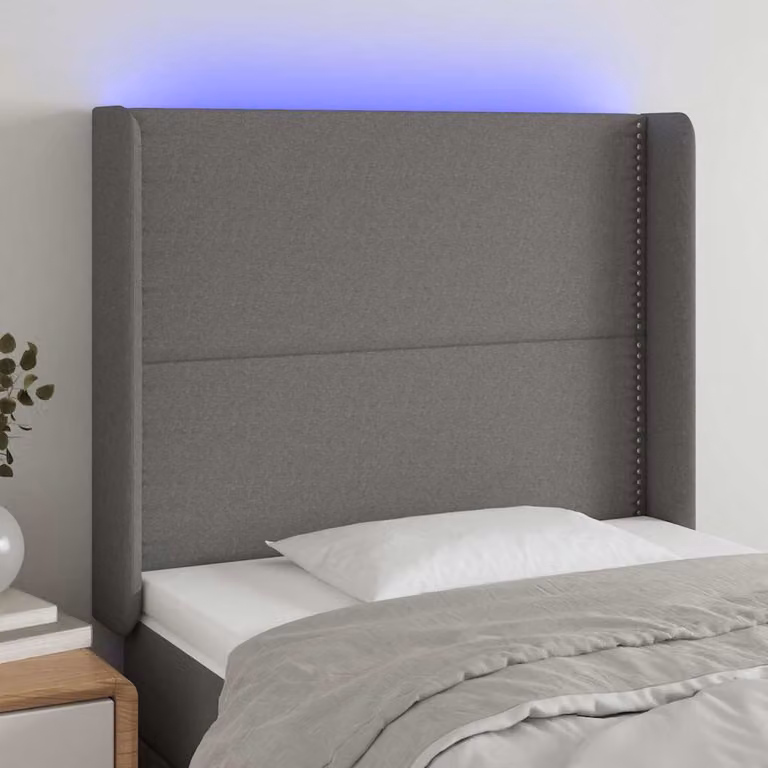 Testiera con LED e porta USB vidaXL in tessuto grigio, L 93 cm, P 16 cm, H 118-128 cm