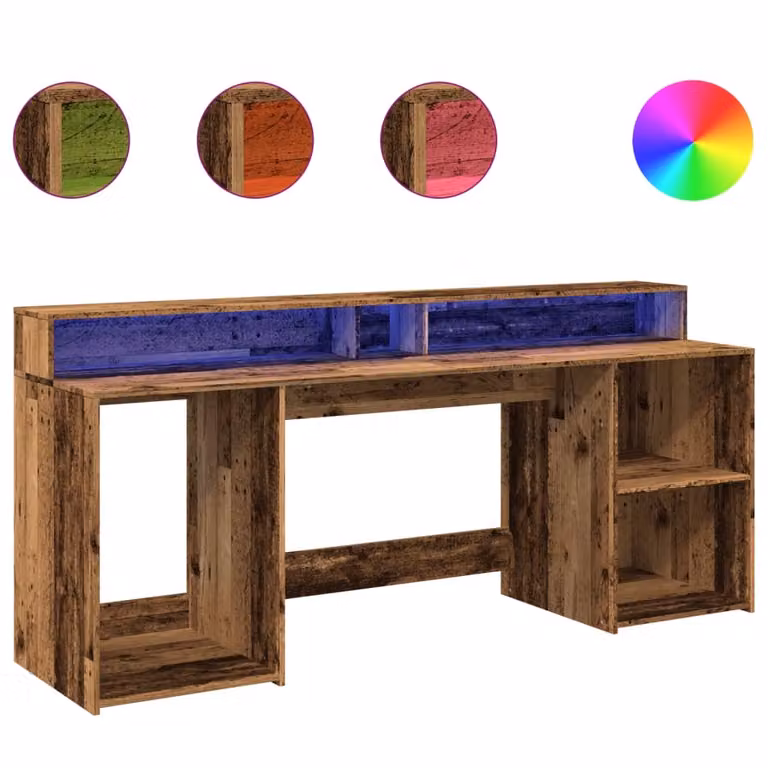 Scrivania con Luci LED Legno Antico 200x55x91 cm in Truciolato