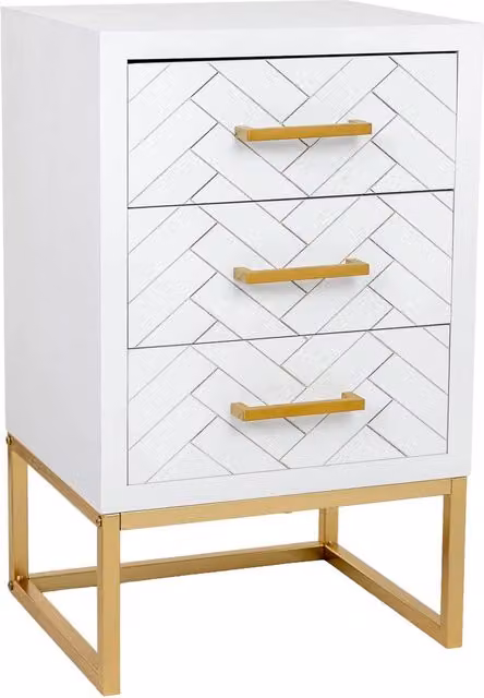 Comodino moderno Wanderlust Deco in legno e metallo bianco e oro L: 43 cm, P: 37 cm, H: 70 cm