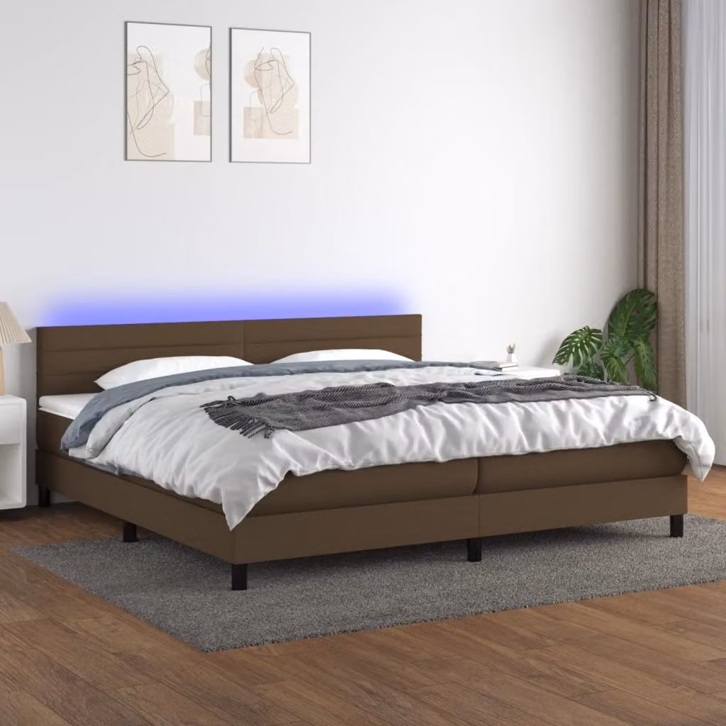 Maison Exclusive - Letto a Molle Materasso e LED MarroneScuro 200x200cm in Tessuto