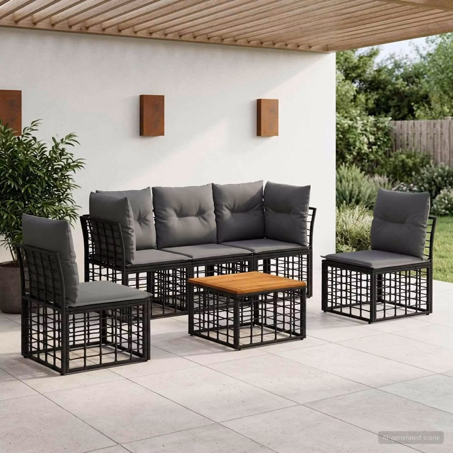 Maison Exclusive - Set da esterno per divano, 6 pezzi, colore nero e grigio scuro, realizzato in poliestere