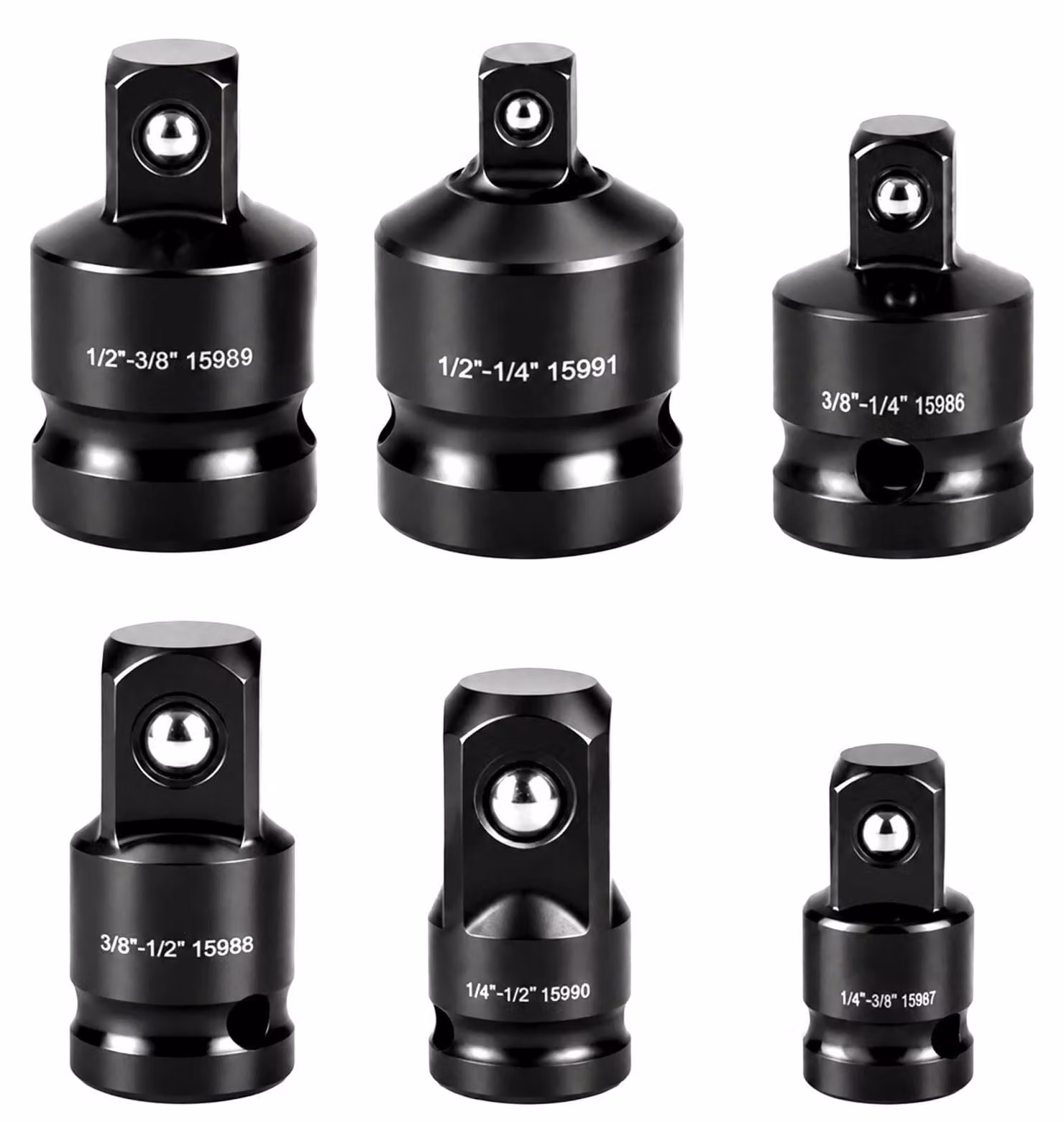 Set di 6 adattatori per chiavi a bussola, con misure 1/2", 1/4" e 3/8"