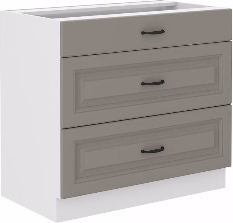Armadietto inferiore con cassetti SOPHIA - larghezza 80 cm, grigio chiaro / bianco