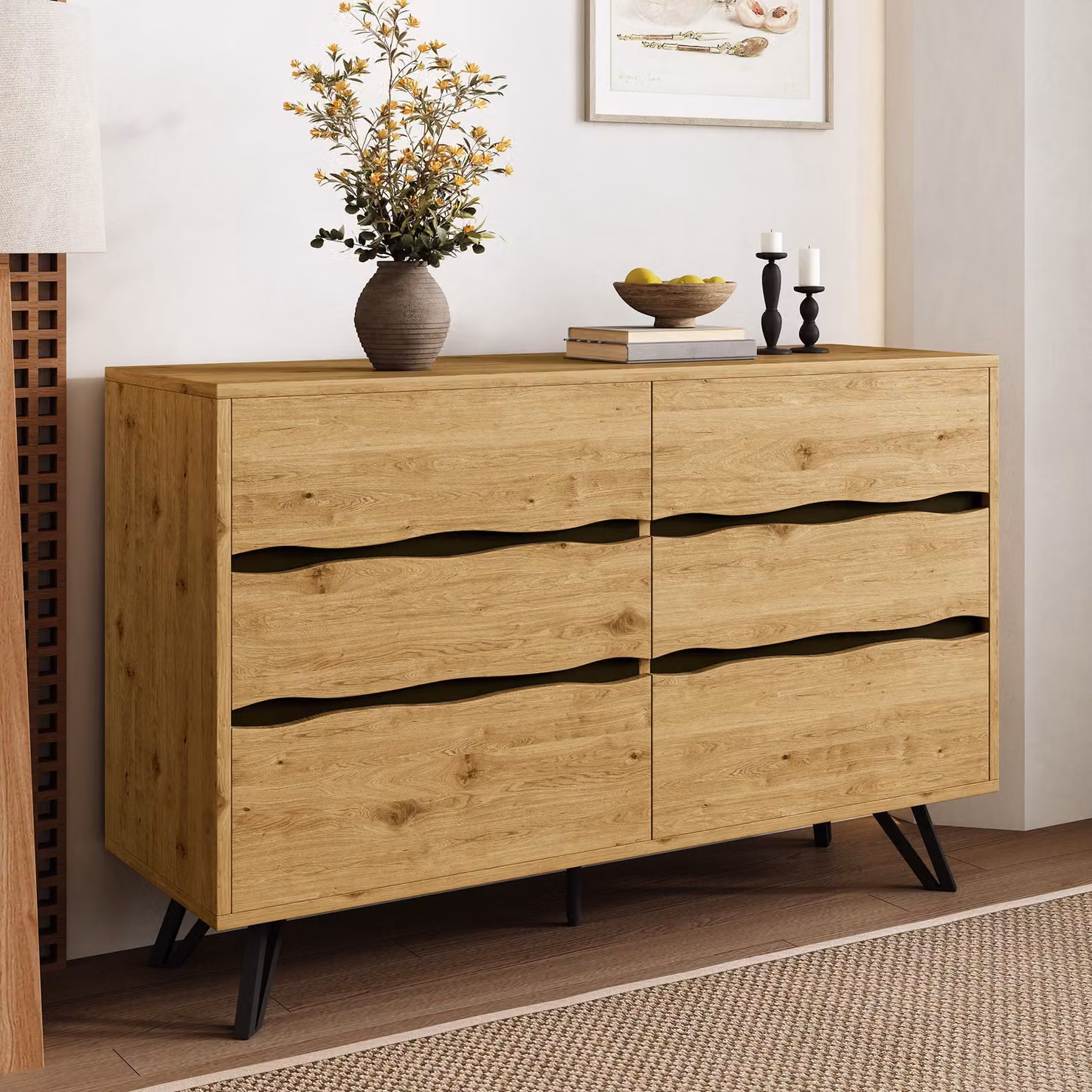 Credenza moderna GL Store con 6 cassetti in legno e metallo, Colore marrone, L 120 cm x P 40 cm x H 75,5 cm – 2