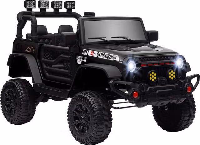 AIYAPLAY Auto elettrica UTV per bambini con telecomando 2,4G, 2 motori da 12V, musica, clacson e luci LED, nero, L/P/H: 100 x 63 x 65 cm – 1